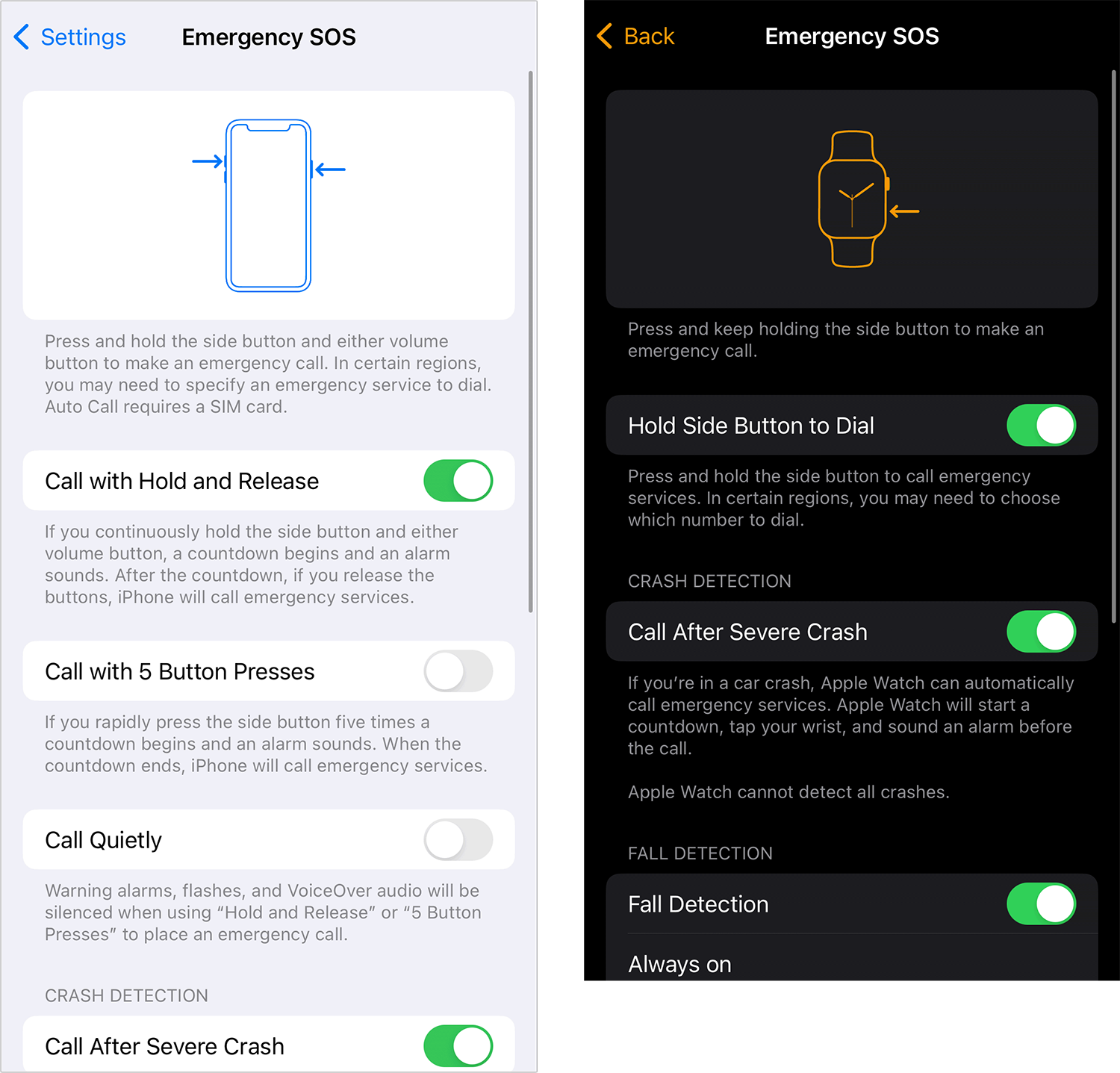 Emergency SOS settings